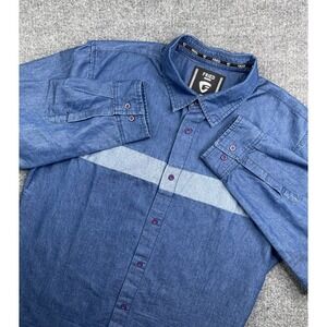 Fried Denim Shirt Men's XL Slim Fit Denim Blue Long‎ Sleeve Button Up